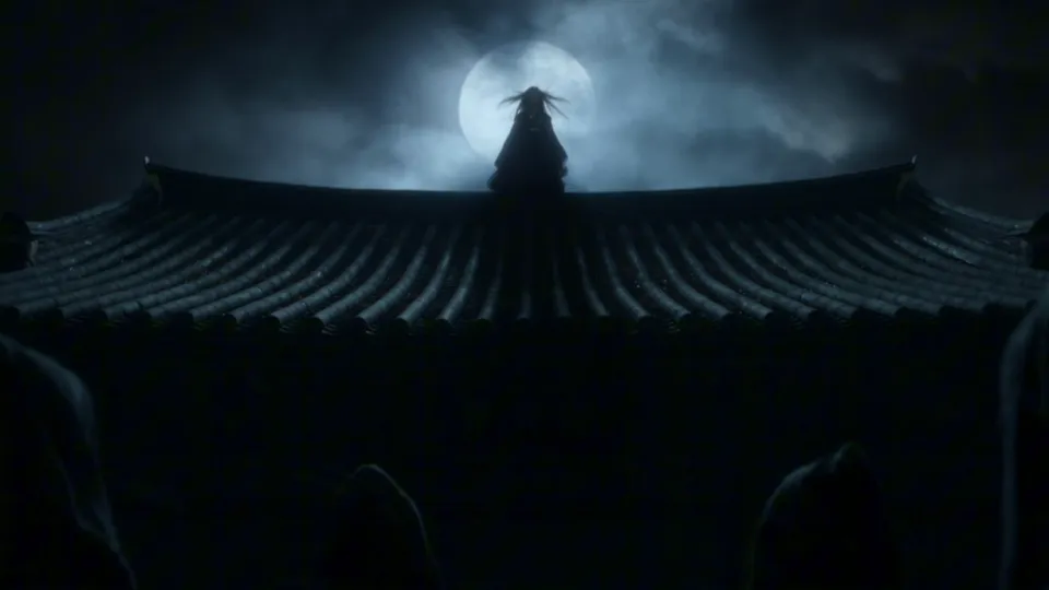 A figure on a moonlit roof