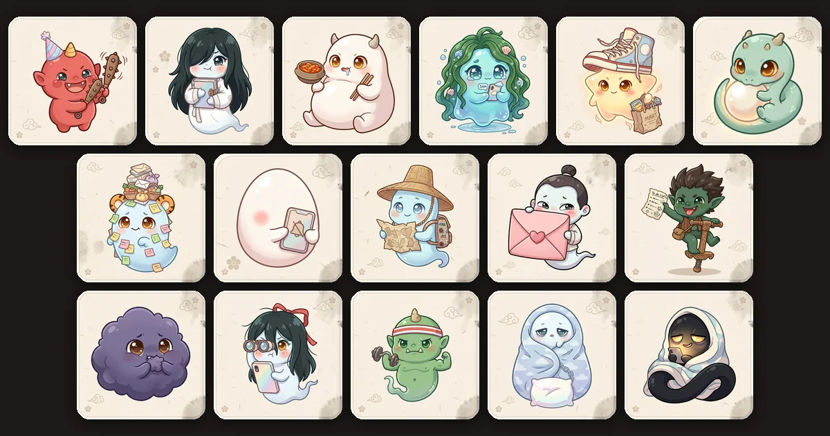 Sixteen cartoon ghosts from the quiz